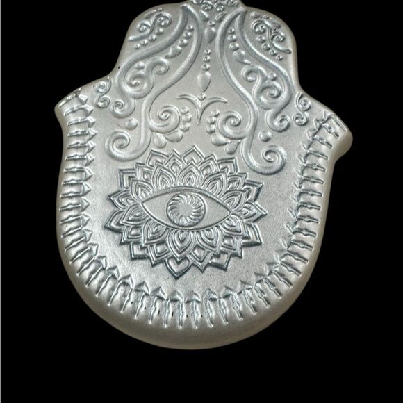 Decorative Hamsa Hand Dish with Teal Design - Picture 2 of 4